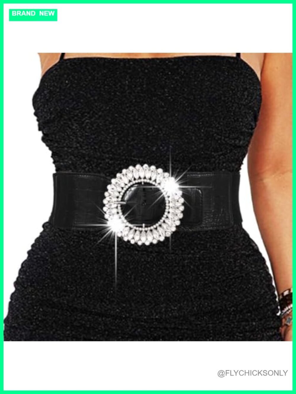 Rhinestone Wide Elastic Waist Belt Stretchy Cinch Sparkle Dress Belt for Women